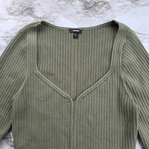 Express Olive Green Ribbed Fitted Sweater - Picture 3 of 8